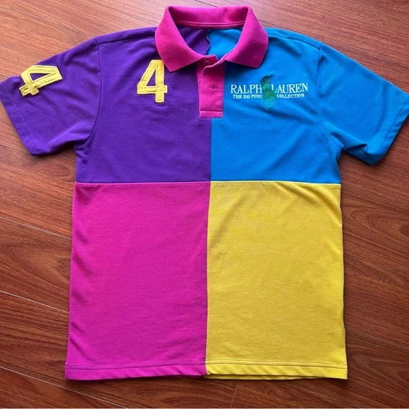 RALPH LAUREN BIG PONY COLLECTION Women Polo Shirt Size M/L Big Logo Color Block - Picture 12 of 12